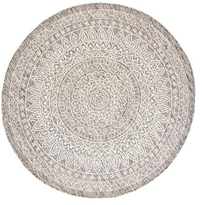 In- & Outdoor Teppich Rund - Summer Azteca Hellgrau - Ø 120 cm | Wetterfest - Synthetik, Polypropylen - Balkon, Garten / Terrasse - Terrasse teppich - Outdoor rug