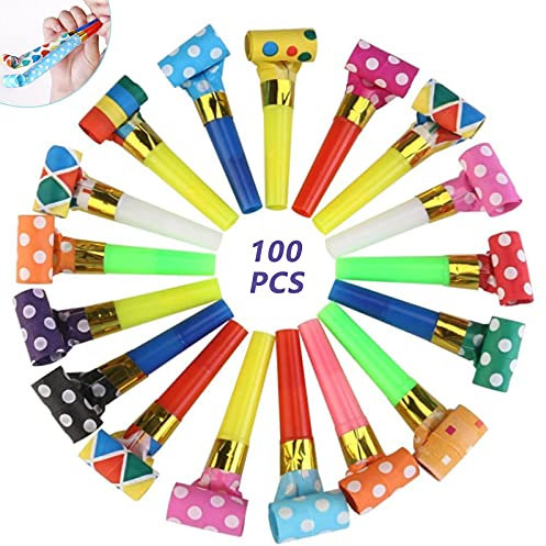 100 Pezzi Trombette Colorate Party Blowers Partito Trombette Fischietti Giocattoli Fischietto Divertente Extra Lungo per Feste Carnevale per Giacche per Bambini di Compleanno di Halloween