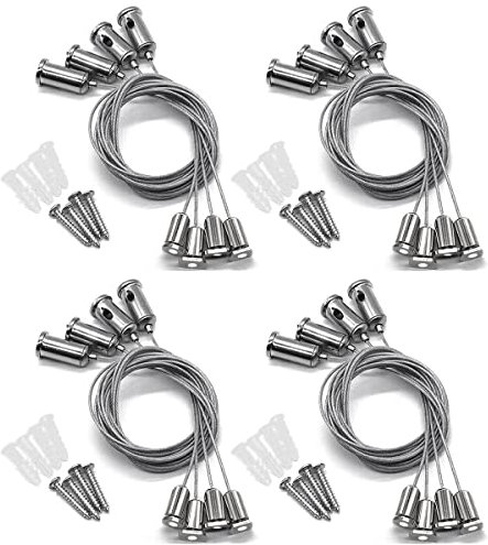 Câbles Crochet Acier Inoxydable,Zliger 16 Pièces Kit accrochage de cadre photo et miroir Universel de Câbles en Acier Kit pour Accrocher le Panneau LED Éclairage