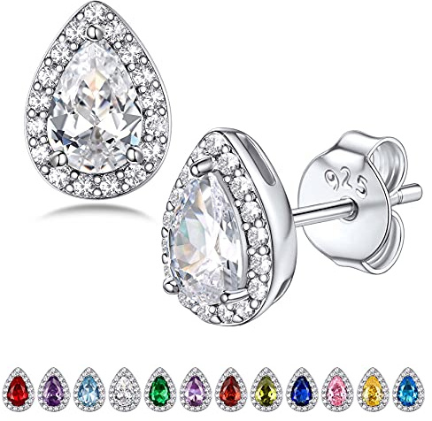 Bestyle Orecchini a Lobo Argento 925 Pietre Portafortuna Aprile Diamante Orecchini Forma Goccia, Stud Orecchini Donna, Confezione Regalo