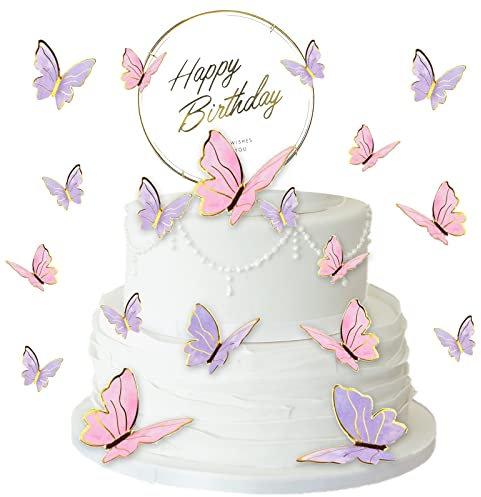 61 Pezzi Farfalla Decorazioni per Torte Cupcake Toppers, per Compleanno Alimentari Festa Parete Papillon Décoration Gâteau