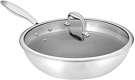 ZAANU Sartén fácil de Limpiar, Wok Sartén Antiadherente de Acero Inoxidable sin Recubrimiento Wok Cocina de inducción de Gas Olla doméstica Olla de Cocina Ollas y sartenes Cocina