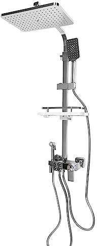 Colonne de douche thermostatique en acier inoxydable - Kit de douche multifonction - 73-116 cm - Barre de douche réglable - Système de douche - Panneau de douche de massage - Salle de bain (argent)