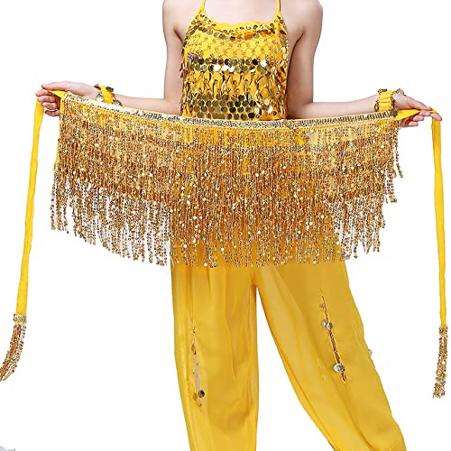 FANSU Ceinture Danse Orientale Femme Ceinture Danse du Ventre Costume de Danse Paillettes Jupes de Franges Hanche, Écharpe, Franges, Jupe Costume Rave pour Femmes Filles