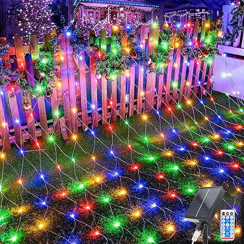 Acxilexy Lichternetz Solarleuchten Außen, 2 M x 3 M 198 LEDs Lichterkette Netz mit 8 Modi, Fernbedienung, Wasserdichte Lichterketten Vorhang für Weihnachten Hochzeit Garten Fenster Dekoration