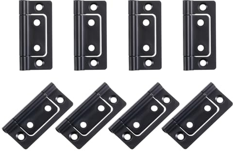 sourcing map 8Pcs 2x1 Inch Door Hinges Non-Mortise No Noise Bifold Door Hinges Plating for Cabinet Furniture Window Wardrobe, Black