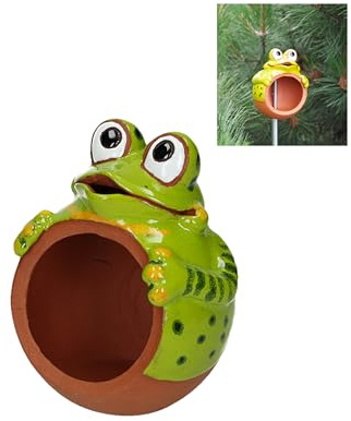 Midene Gartenstecker Keramik Handgefertigt - Gartendeko für Draußen Wetterfest - Garten Deko Keramik - Vogelfütterer Gartenfiguren & Gartenstatuen - Frosch
