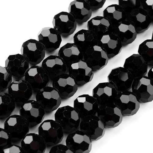 Perlin Glasperlen Tschechische Böhmische Rund Kristall Perlen 4mm CZ 90 Stück Facettierte Glasschliffperlen zum Auffädeln (Schwarz)