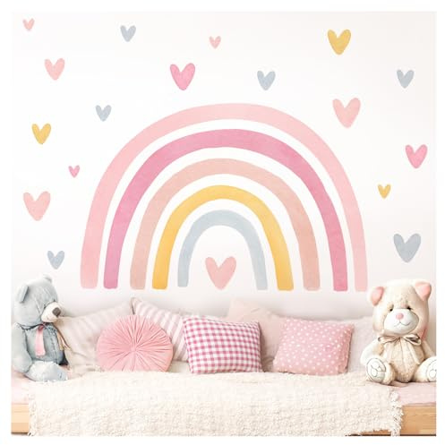 Little Deco Wandtattoo Regenbogen mit Herzen pink rosa gelb DL5088 M