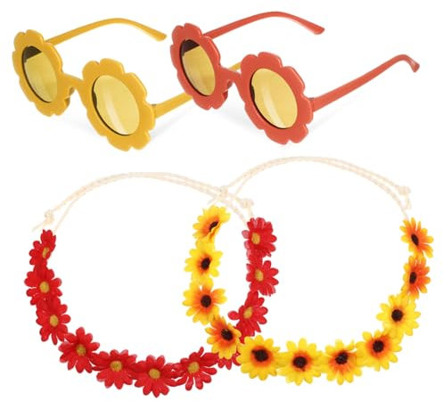BESTYASH Boho Sonnenblumen Haarkranz Mit Sonnenbrille Gelb-orange Florales Stirnband Für Party Hochzeit Festival Vielseitiges Blumenkopfschmuck Accessoire Für Damen Mädchen