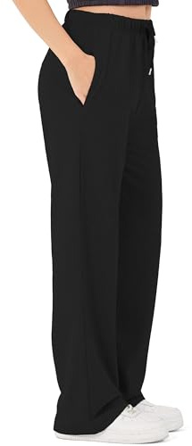 ROSS CAMP Pantalon de Jogging pour Femmes - Pantalon de Sport en Coton Long, Pantalons de Jogging Confortables Course, Sweatpants Jambe Large avec Ceinture élastique Pantalon de Yoga (Noir M)