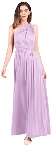 ABEHIK Femme Robe Chic de Soirée en V-col Dress d’Eté sans Manche Longue Robe Rouge Longue de Demoiselle d'honneur Cocktail Mariage Aniversaire Couleur Unie Infinity Dress Violet Clair XS