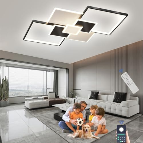 LED Deckenlampe Wohnzimmer 88W Schwarz Dimmbar mit Fernbedienung Ø110cm | Deckenleuchte Wohnzimmer Modern Groß, Schlafzimmerlampe Deckenbeleuchtung für Wohnzimmer Flur 3000k-6500k