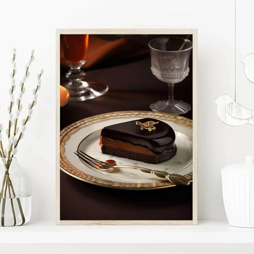 XBTYKPB Gâteau au chocolat Crème Fruits Fraise Nourriture Affiches Peinture Dessert Impression sur toile Art mural Photo pour Pâtisserie Café 40x60cm Sans cadre