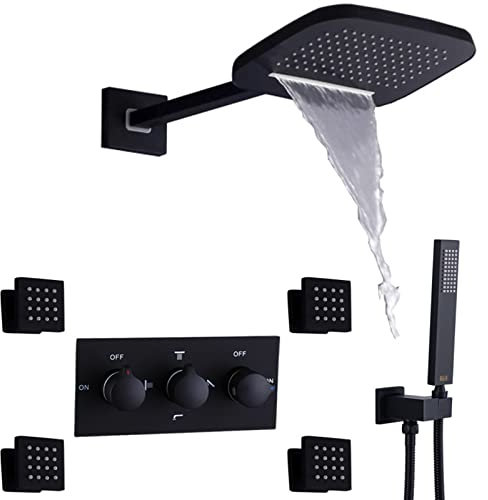 bathroom concealed shower tap system with shower hose and head body jets black