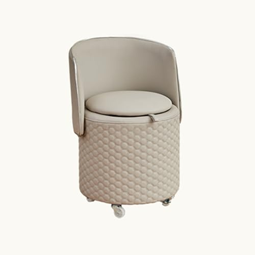 Sgabello da vanità con schienale pieghevole con contenitore, sgabello rotondo con schienale, pouf con ruote, sedia da toeletta con contenitore, piccola sedia girevole per soggiorno e camera da letto.