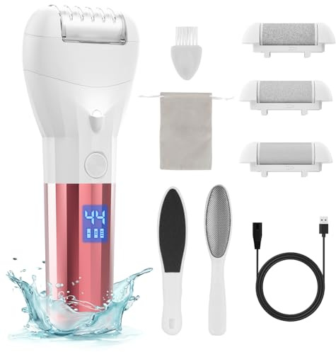 Electric Foot File Pro Rechargeable Foot Callus Remover Scrubber Grinder Pedicure Sets Tools for Feet Care Hard Dead Rough Dry Skin with 3 Rollers Files Storage Bag Dry Cracked Heels Sander & Scrubber