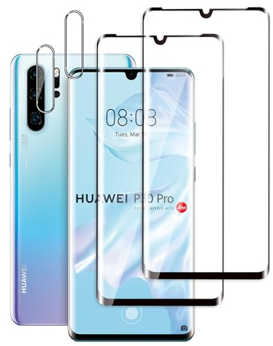 Jinshiweikai Pack of 4, 2 x Tempered Glass Screen Protector for HUAWEI P30 pro and 2 x Kameraschutzglas für die Rückseite, 3D-Vollabdeckung, 9H Härte, HD-Klarheit Kratzfest, Ultradünn