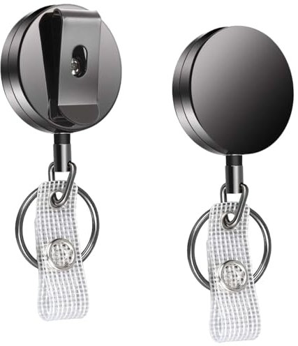 FerraDrend Llavero Retráctil y Extensible, 2 Piezas, 60cm, Mosquetón de Carrete, Clip para Tarjetas de Identificación