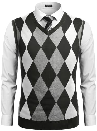 COOFANDY Gilet Uomo Senza Maniche Scollo V Slim Fit Casual Tinta Unita Lana Nero L