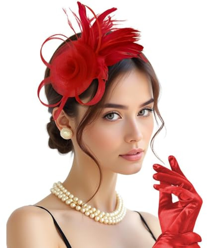 SJTJSPX Fascinator Hut Feder Stirnband, Damen Vintage Fascinators Hüte Tee Cocktail Party Mesh Kopfbedeckung mit Clip Blume Fascinator Schleier für Mädchen Frauen Braut Hochzeit