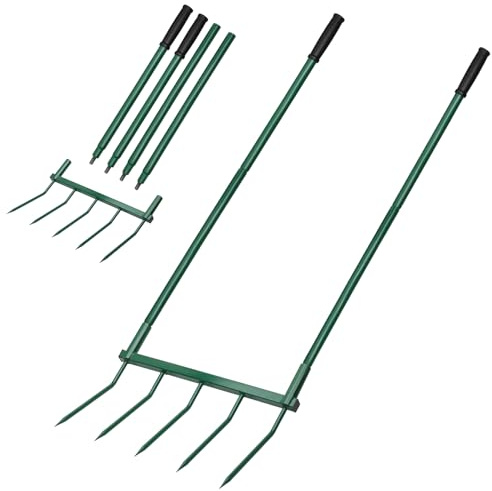 5 Tines Heavy Duty Broad Fork, 55*20 in Broad Fork for Gardening– Heavy-Duty Hand Tiller for Digging, Cultivating & Aerating Clay Soil, Ergonomic U-Shaped Design for Comfortable Gardening & Farming