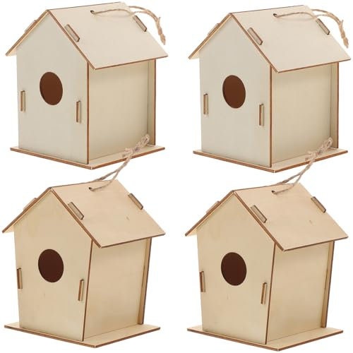 Generisch 4 Stück Diy Vogelhaus Bausatz für Teiliges aus Holz zum Bemalen Kreatives Bastelmaterial für Junge Fördert Kreative Fähigkeiten und Hand Augen Koordination