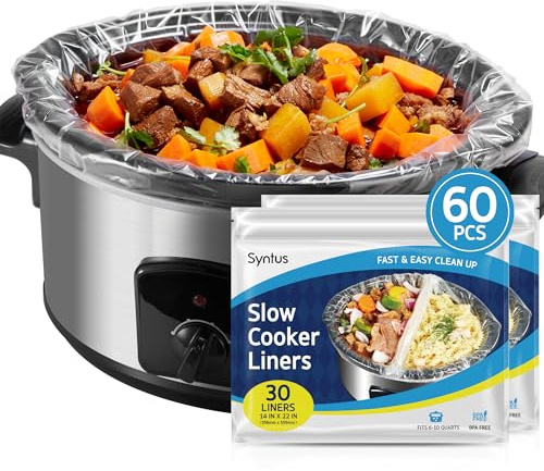 Syntus Crock Pot Liners, 60 Count 14 x 22 Extra Large Size Slow Cooker Liners Fits 6-10 Quart Pots, Disposable Cooking Bags Suitable for Oval & Round & Retangular Crock Pot