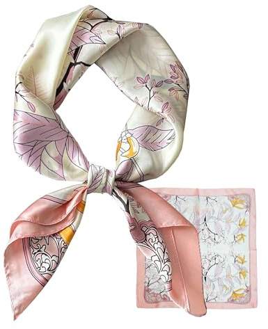 LEBOOBELL 70cm Pañuelo para la Cabeza para Mujer Bufandas de Seda Cuadrada Suave Bandana Pañuelo para el Cuello,Hoja Rosa