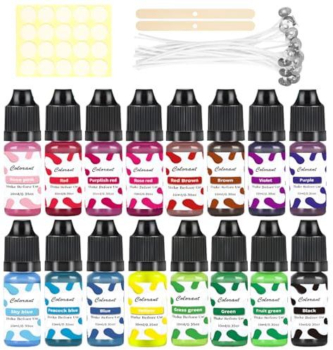 Candle Dye, Highly Concentrated Oil-Based Wax Dye, 16 Colours, Each 10ml