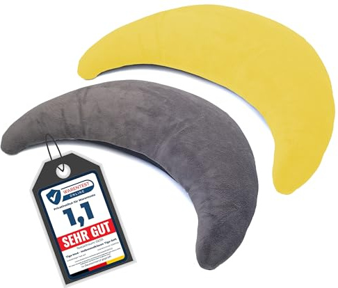 Tiga-Med 2 x Halbmondkissen TIGA-Soft | 2 Stück | Ergonomisches Nackenkissen/Stillkissen/Kopfkissen mit Mikroperlen | Bezug separat waschbar bei 40°C (grau & mondgelb)