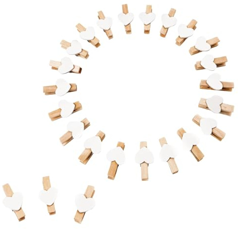 200 Stück Herz Mini Wäscheklammern Holz, 3cm Holzklammern Klein für Fotos Bilder Collagen Postkarten Geschenke, Fotohalter, Basteln (Weiß)