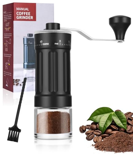 Kaffeemühle Manuell, 40-stufige Verstellbarer, Tragbarer HandKaffemühlen | Mit Keramik-Kegelmahlwerk und 360°Edelstahlkurbel, Voll Zerlegbar für Espresso, French Press, Reise, Büro und Geschenkidee