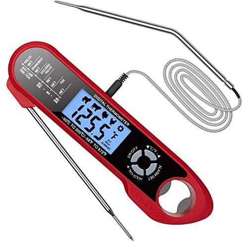 aqxreight Thermomètres à Viande à Lecture Instantanée 2 en 1 à Double Sonde pour la Cuisine, le Four, les Grillades avec Fonction D'alarme, Rétro-éclairage étanche