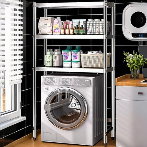 OAKVYNE Armario Lavadora Y Secadora Vertical, Estanteria Encima De La Lavadora, Mueble para Lavadora Altura Ajustable, Mueble Lavadora Niveles Acero Inoxidable.(100 * 35cm)
