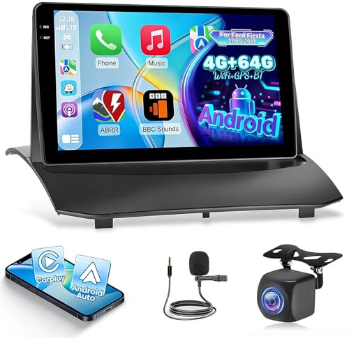 NHOPEEW 4+64G Android Autoradio für Ford Fiesta 2009-2017 mit Wireless Carplay & Android Auto–9-Zoll-Incell-Bildschirm, unterstützt WiFi, GPS, Lenkradsteuerung + Rückfahrkamera