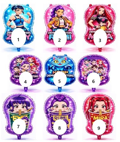 9-Piece Anime Character Foil Balloon Set - Music Themed Party Decorations with Inflation Straw and String.
