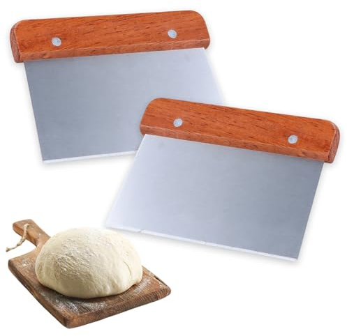 2 Pcs Dough Cutter, 15x11cm Stainless Steel Bench Scraper for Baking with Wooden Handle, Dough Scrapers,Cake Pastry Scraper,Pizza Dough Spatula for Bread Pasta Cake Dough