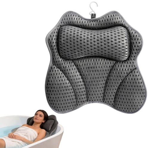 Wxeadu Bath Pillow, Bath Cushion for Head and Neck, 4D Air Mesh Bathtub Pillow, Non-Slip Headrest Cushion with Suction Cup, Bathtub Cushion with with Head, Neck, Shoulder, Back Support for Bathtub Spa