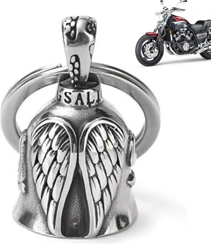 1 Portachiavi Guardian Bell con Ali di Angelo, Campanella Moto Portafortuna, Accessorio per Moto Biciclette e Auto, Campanella Moto per Protezione