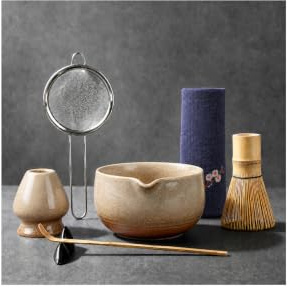 oasymala Kit Matcha 7 Pièces avec Fouet Bambou Chasen Bol Bec Verseur | Support Céramique, Passoire, Cuillère, Torchon, Accessoires Matcha Latte Japonais