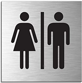 WC-Schild Türschild Toilettenschild Damen + Herren Aluminium Edelstahloptik 80x80 mm Nr.11513-S