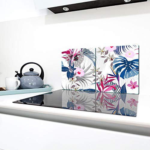 QTA | Lot de 2 cache-plaques de cuisson 40 x 52 cm en vitrocéramique 2 pièces en verre Protection anti-éclaboussures Plaque en verre Plaque de recouvrement de plaque de cuisson Céramiques Fleurs