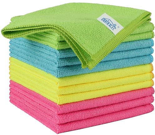 HOMEXCEL Microfibre Cloth,12 Pack Cleaning Rag,Microfibre Cleaning Cloths Towels with 4 Color Assorted,29 x 29 cm (Green/Blue/Yellow/Pink)