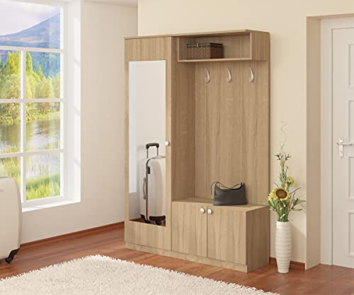 ARREDO DA CASA Mobile Ingresso Moderno con 3 Ganci Appendiabiti Anta con Specchio Mensola Vano Contenitore 2 Sportelli Armadio Entrata Ciliegio o Rovere Sonoma IG9 (Rovere Sonoma)