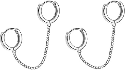 SLUYNZ 925 Sterling Silber Doppel Creolen Ohrringe Kette für Frauen Damen Mit Doppelt Piercing