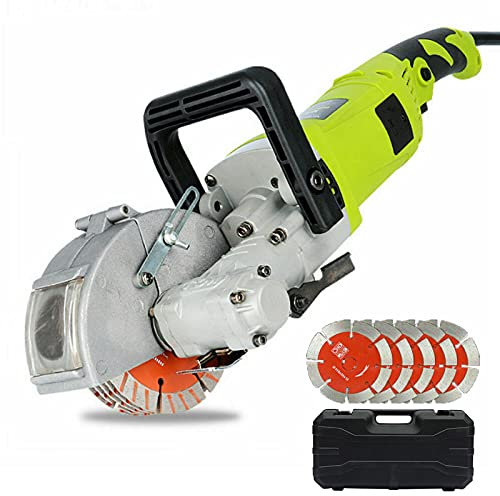 Electric Wall Chaser with 5pcs 125mm Saw Blades 4000W 7500RPM Wall Groove Cutting Machine Slotter Adjustable Cutting Depth & Width for Granite Marble Concrete Stone
