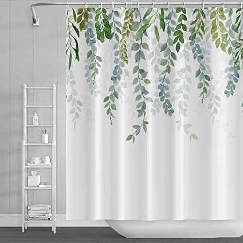 MIRRORANG Duschvorhang, Salbei grüner Duschvorhang für Badezimmer,Wasserdichtes schnell trocknendes Pflanzen-Duschvorhang-Set mit 12 Haken,183x183cm