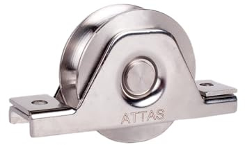 ATTAS Schiebetor Rolle 80x25 | Tragkraft 420 kg| doppelt gelagert | V2A Edelstahl | Innenstützplatten Befestigung Bodenschiene, Laufrollen Schiebetor Schiene, Schwerlastrollen, Torrolle