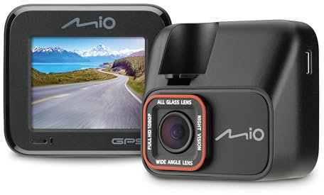 Mio™ MiVue C580 Dash Cam Car Front Including Full HD (60bps) & HDR for Extra Sharp Images Day & Night I Secure Dash Cam with Micro SD Storage I Car Camera with GPS Speedcam & 48h Parking Mode